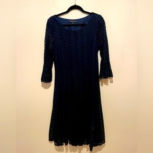 Chris McLaughlin Goth Navy Bell Sleeves, Scoop Neck, Lace Dress. NWT. Size 16.
